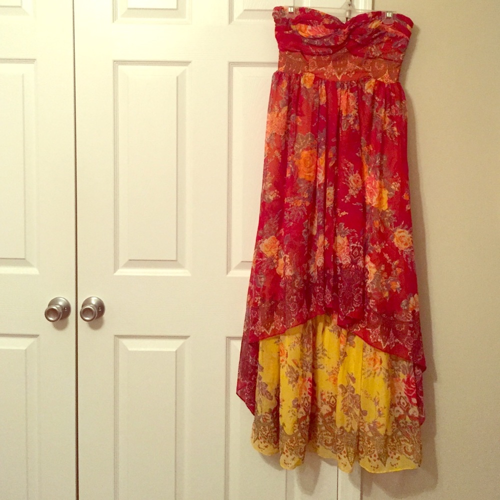 Free People Red and Yellow Floral Maxi Dress